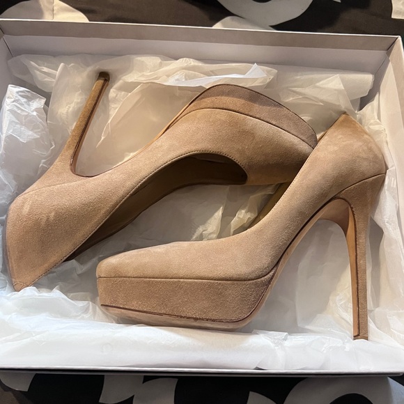 Jimmy Choo Shoes - Jimmy Choo EUC suede neutral pumps heels platform 37 US 7 beige